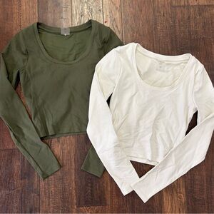 Calia Women's Ribbed Athletic Long Sleeve Crop Tops